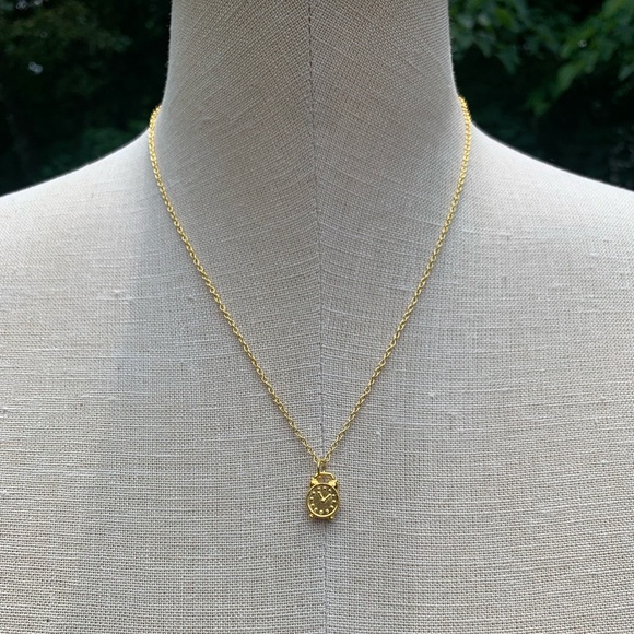NWT Sterling Silver Plated Gold Tone Chain & Alarm Clock Charm Necklace - Picture 5 of 10